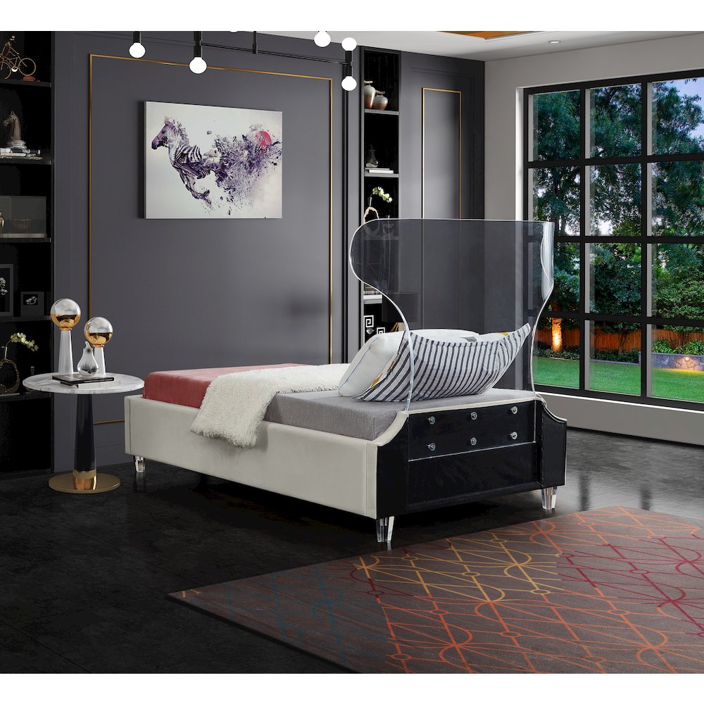 Ghost Cream Velvet Twin Bed