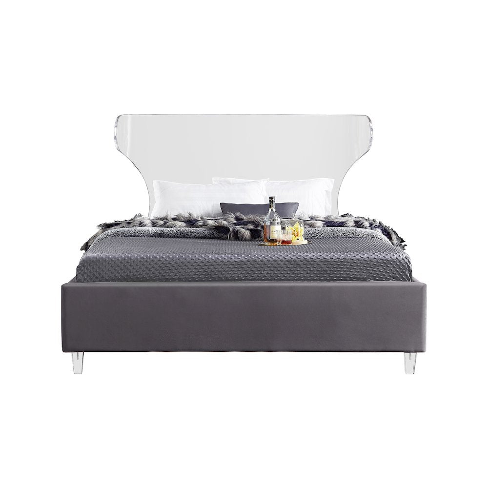 Ghost Grey Velvet Full Bed