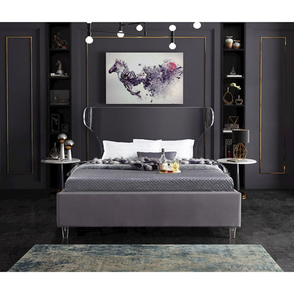 Ghost Grey Velvet Full Bed