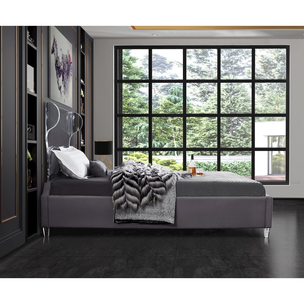Ghost Grey Velvet Full Bed