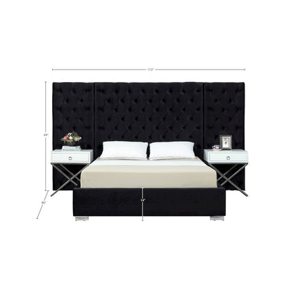 Grande Black Velvet Queen Bed