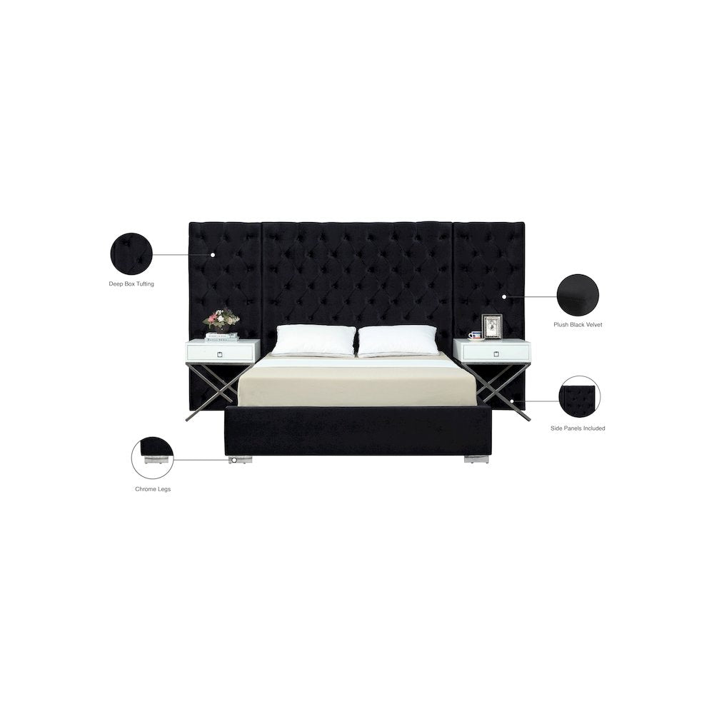 Grande Black Velvet Queen Bed