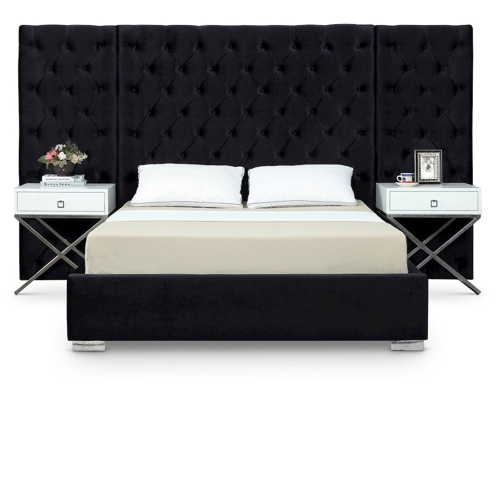 Grande Black Velvet Queen Bed