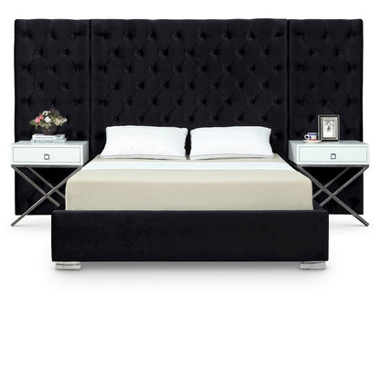 Grande Black Velvet Queen Bed