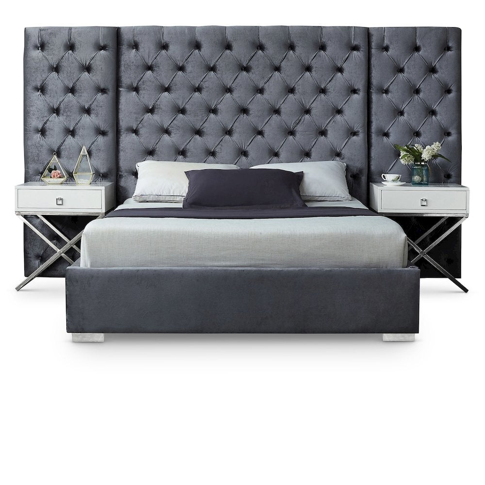 Grande Grey Velvet Queen Bed