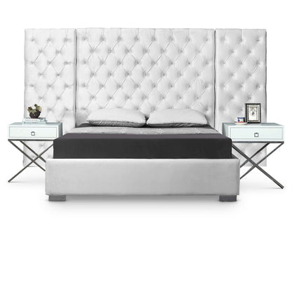 Grande White Velvet King Bed