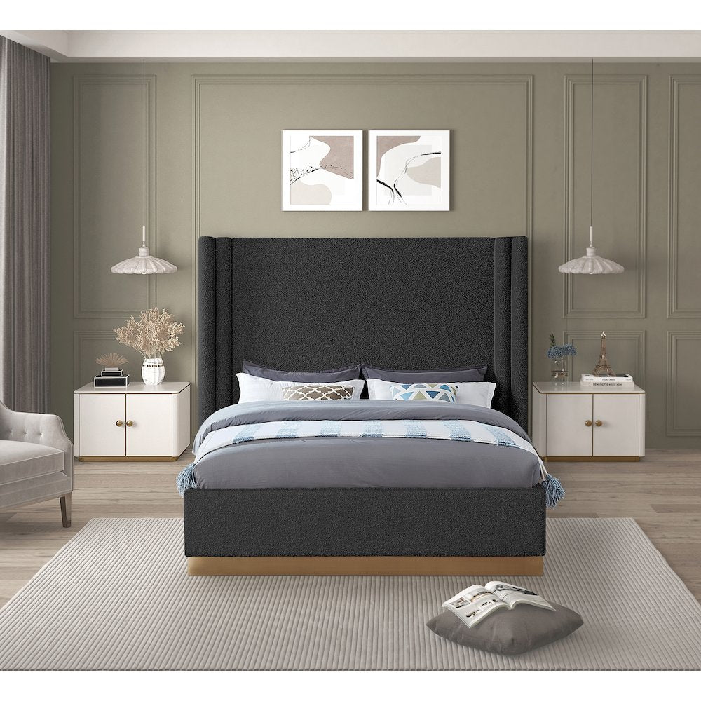 Halton Black Boucle Fabric King Bed