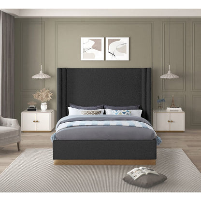 Halton Black Boucle Fabric King Bed