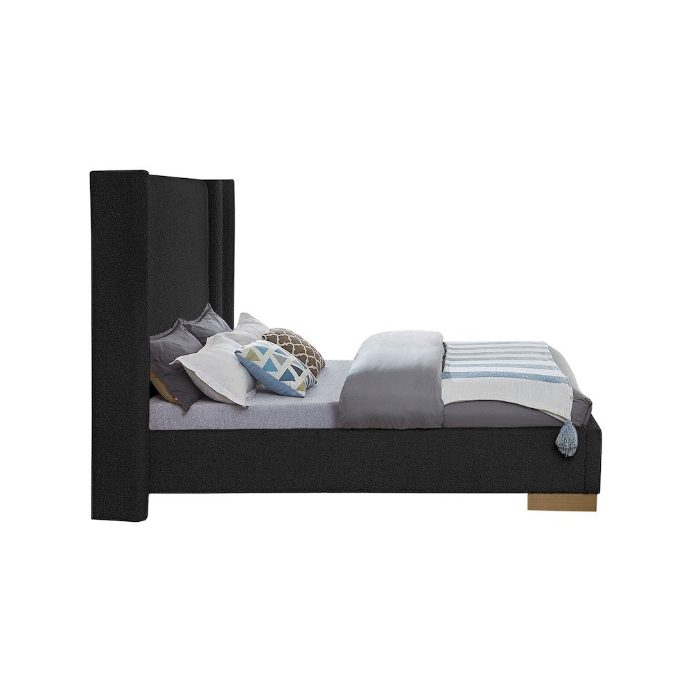 Halton Black Boucle Fabric King Bed