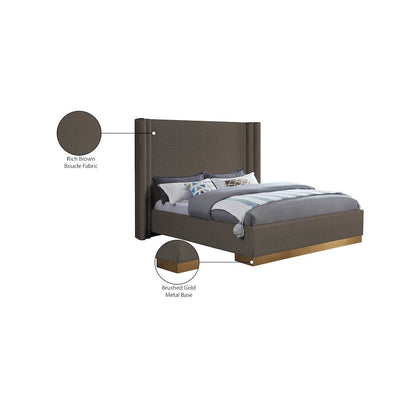 Halton Brown Boucle Fabric King Bed