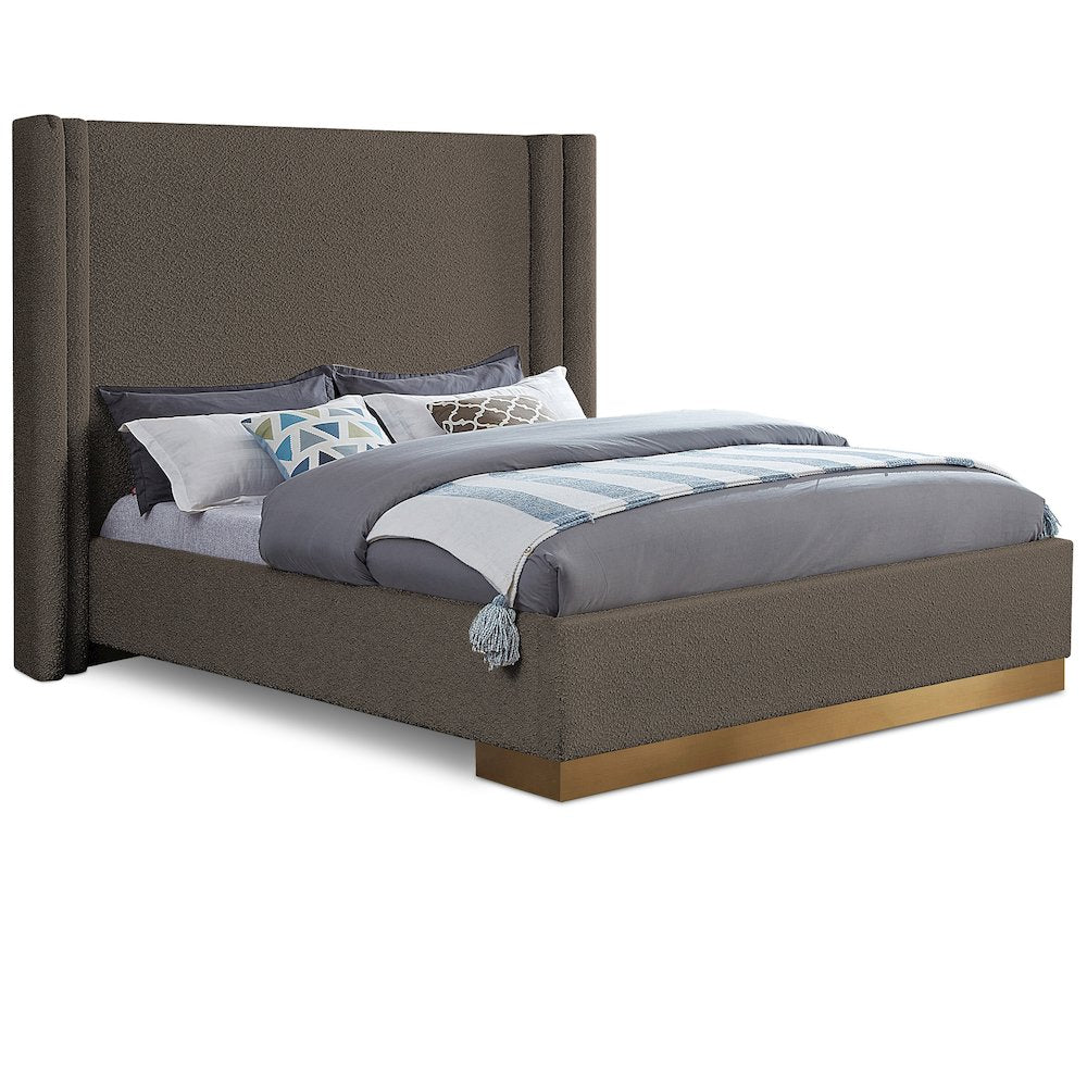 Halton Brown Boucle Fabric King Bed