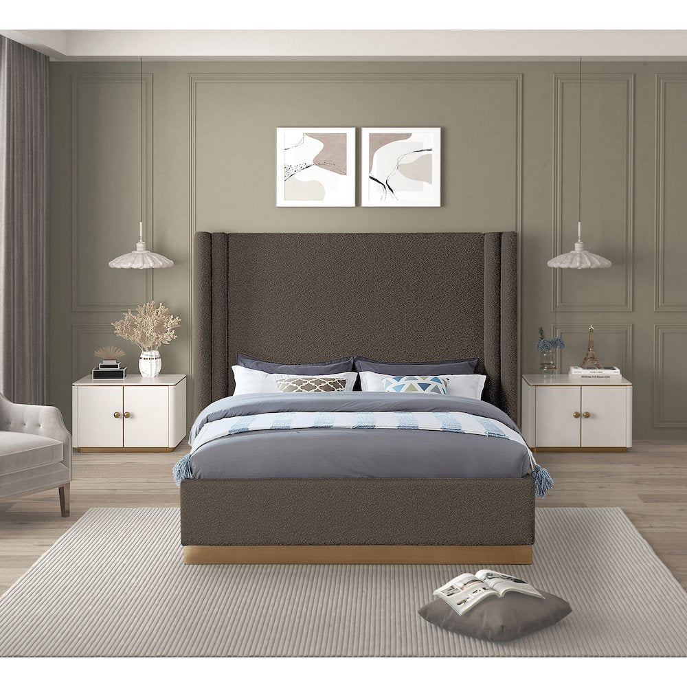 Halton Brown Boucle Fabric King Bed