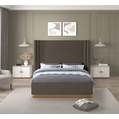 Halton Brown Boucle Fabric King Bed