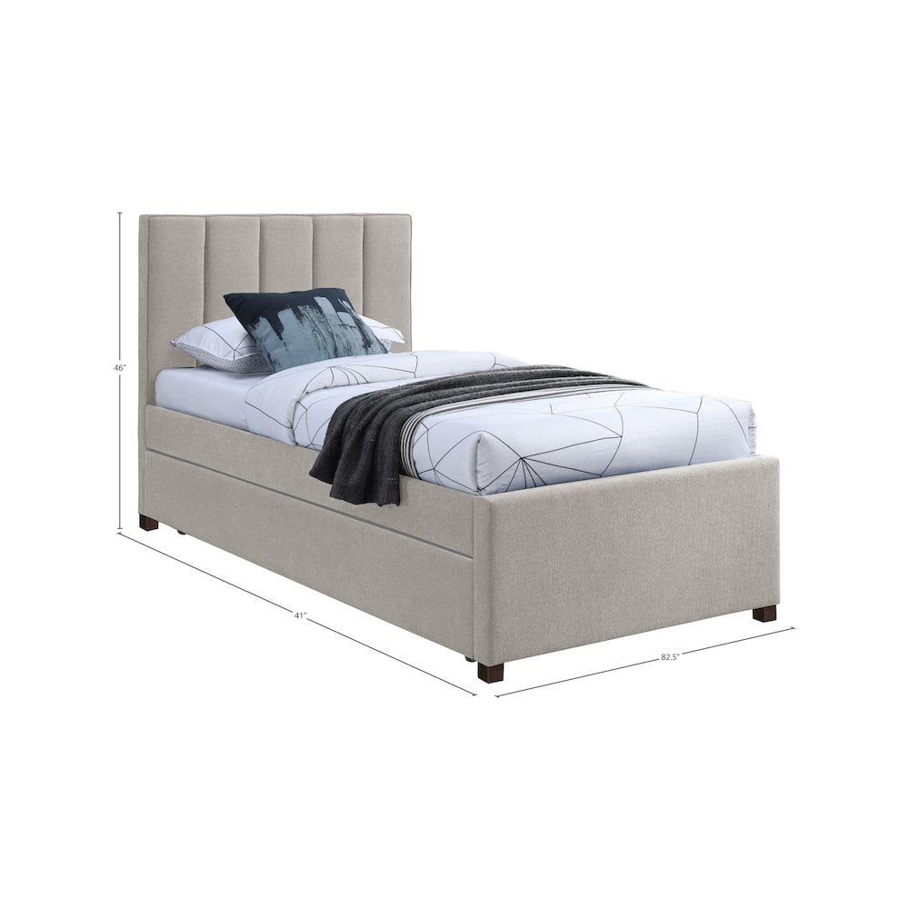 Harper Beige Linen Textured Fabric Twin Trundle Bed