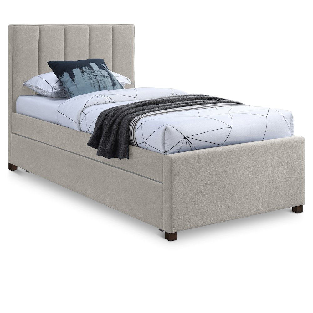 Harper Beige Linen Textured Fabric Twin Trundle Bed