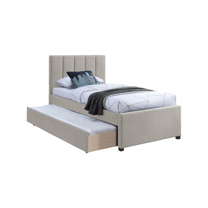 Harper Beige Linen Textured Fabric Twin Trundle Bed