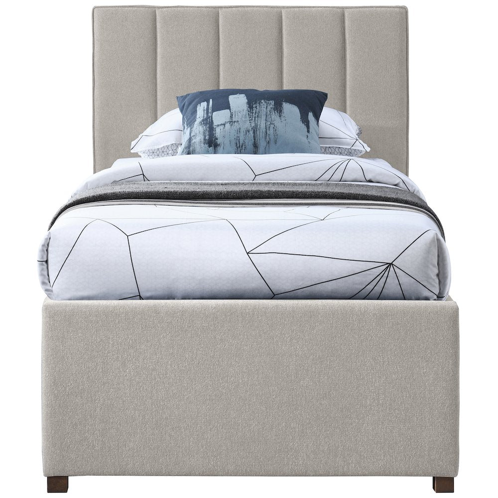 Harper Beige Linen Textured Fabric Twin Trundle Bed