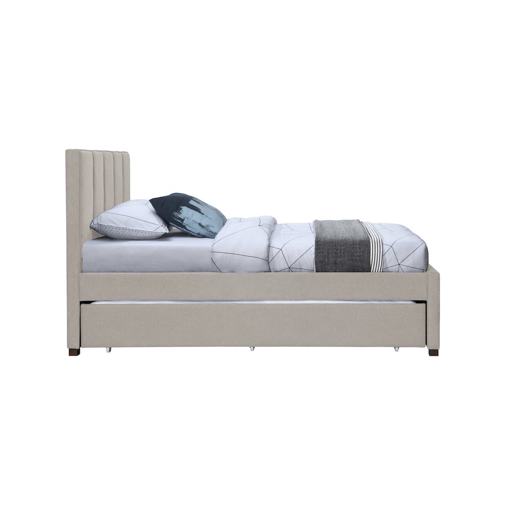 Harper Beige Linen Textured Fabric Twin Trundle Bed