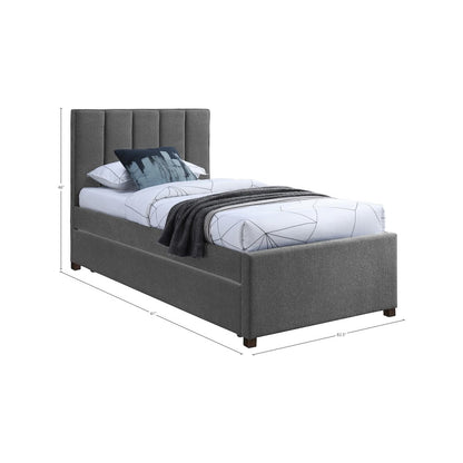Harper Grey Linen Textured Fabric Twin Trundle Bed