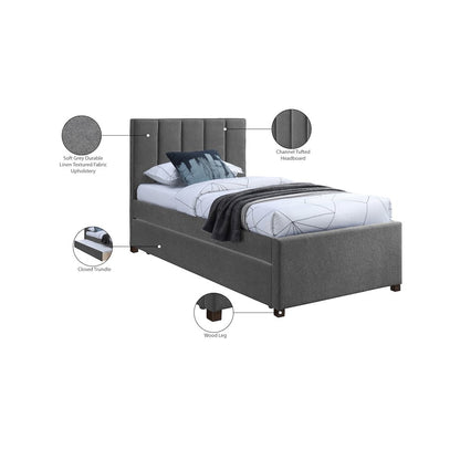 Harper Grey Linen Textured Fabric Twin Trundle Bed