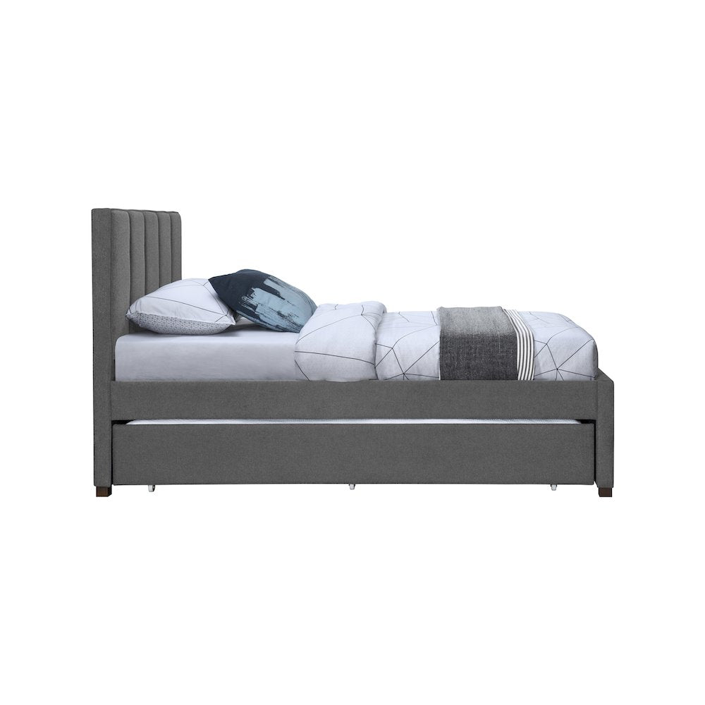 Harper Grey Linen Textured Fabric Twin Trundle Bed