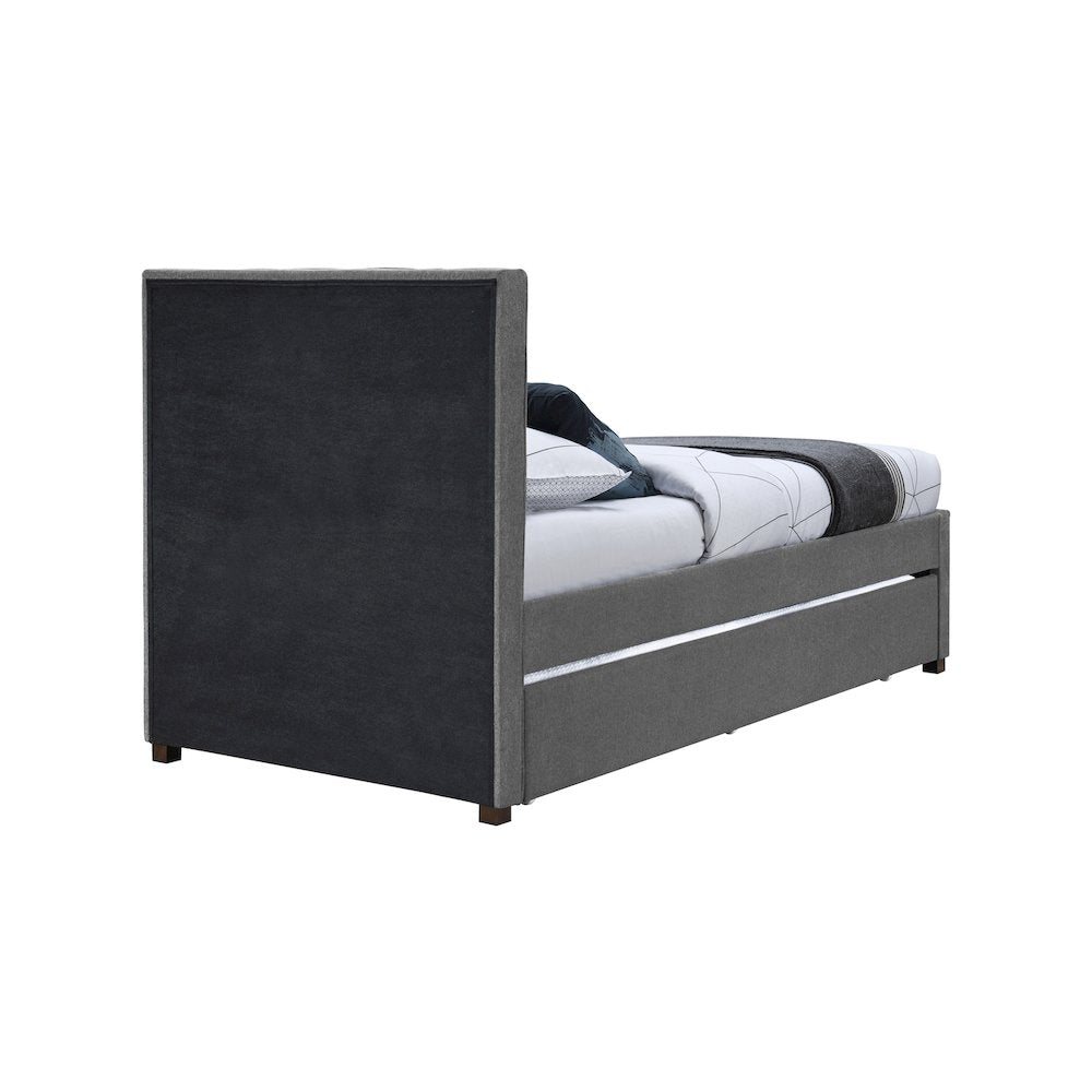 Harper Grey Linen Textured Fabric Twin Trundle Bed