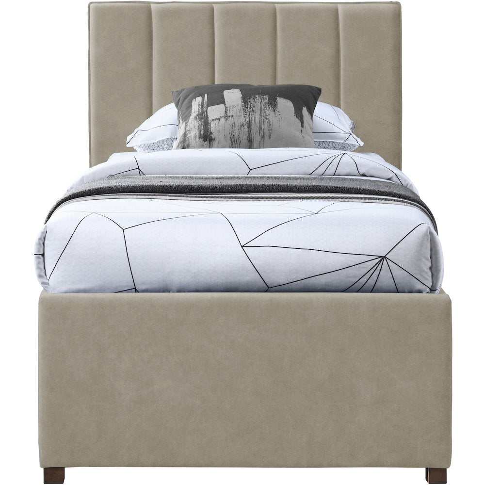 Hudson Beige Vegan Leather Twin Trundle Bed