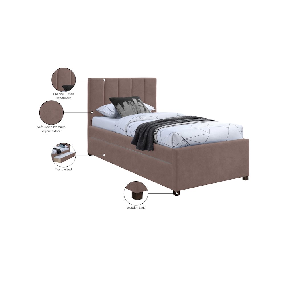 Hudson Brown Vegan Leather Twin Trundle Bed