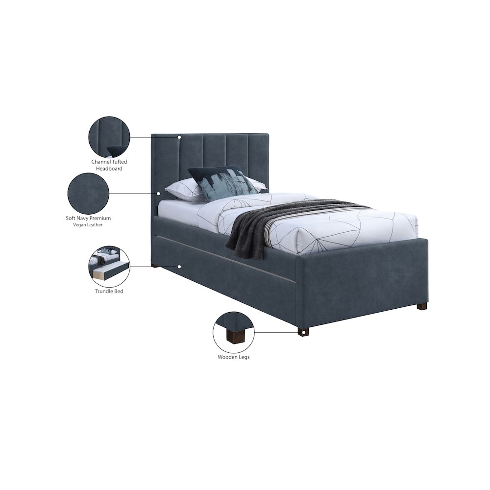 Hudson Navy Vegan Leather Twin Trundle Bed