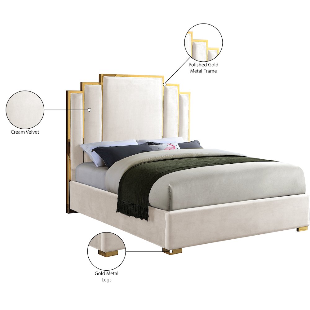 Hugo Cream Velvet Queen Bed