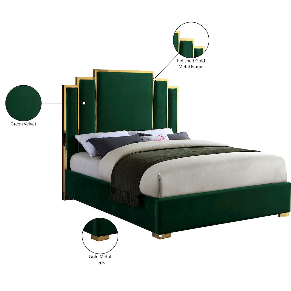 Hugo Green Velvet Queen Bed