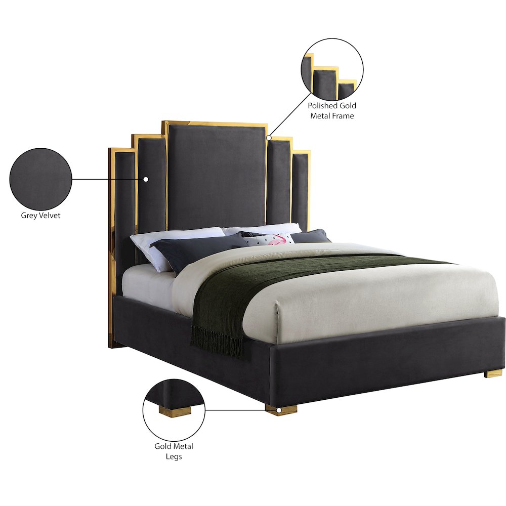 Hugo Grey Velvet King Bed
