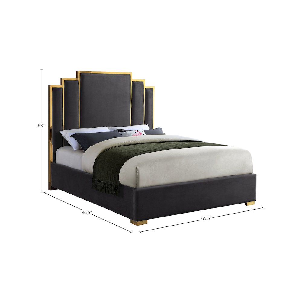 Hugo Grey Velvet Queen Bed