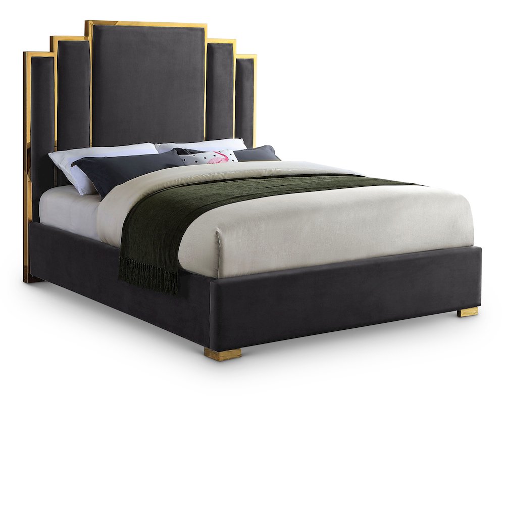 Hugo Grey Velvet Queen Bed