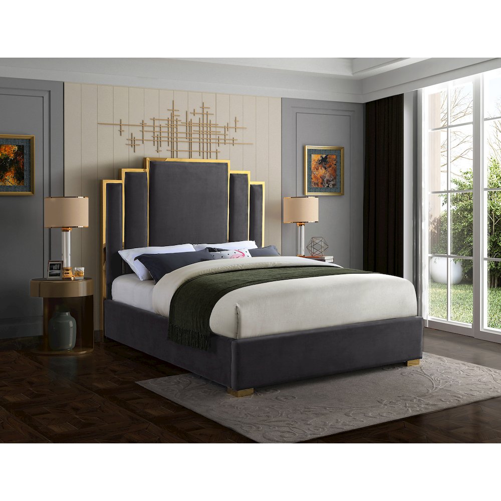 Hugo Grey Velvet Queen Bed