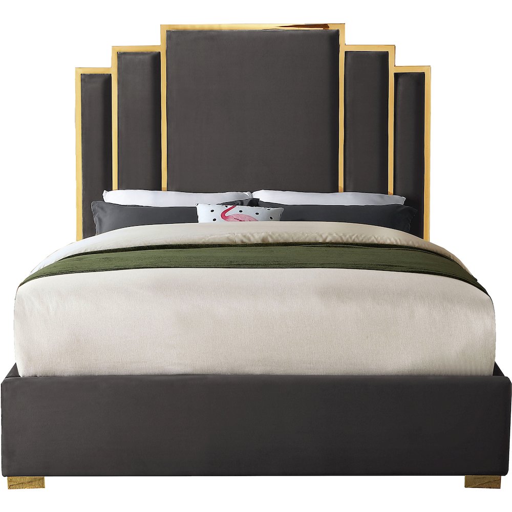 Hugo Grey Velvet Queen Bed