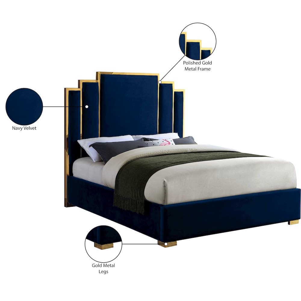 Hugo Navy Velvet Queen Bed