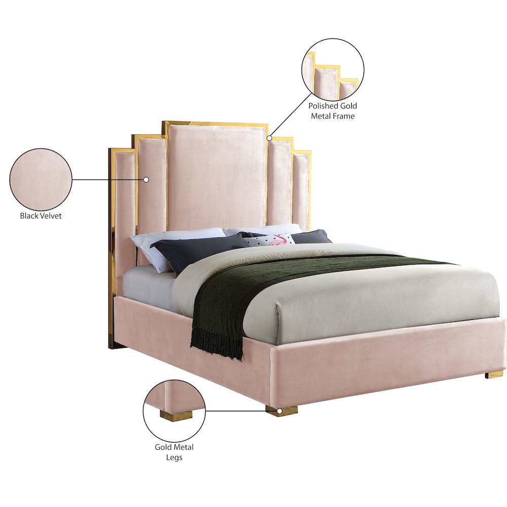 Hugo Pink Velvet Queen Bed