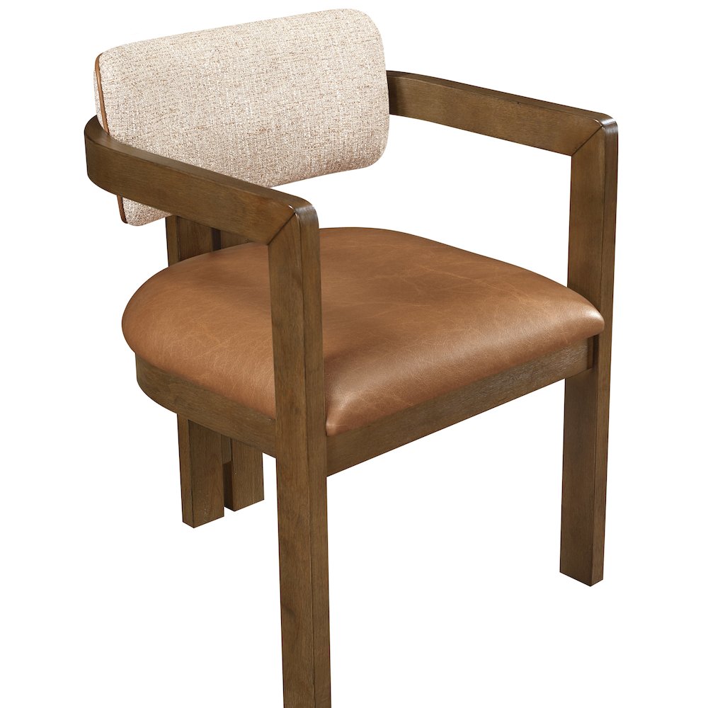 Ravina Cognac Vegan Leather and Linen Fabric Upholstered Dining Chair, Set of 2