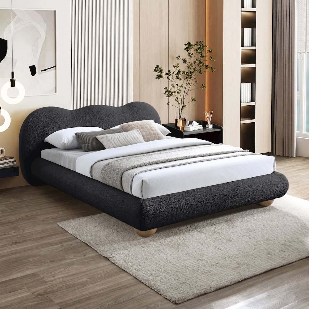 Hyde Black Boucle Fabric King Bed