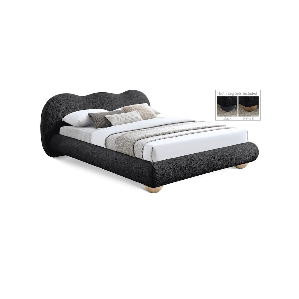 Hyde Black Boucle Fabric Queen Bed