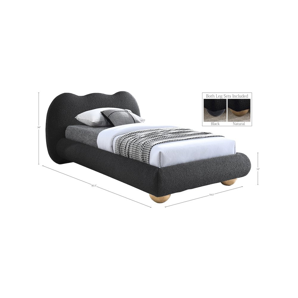 Hyde Black Boucle Fabric Twin Bed