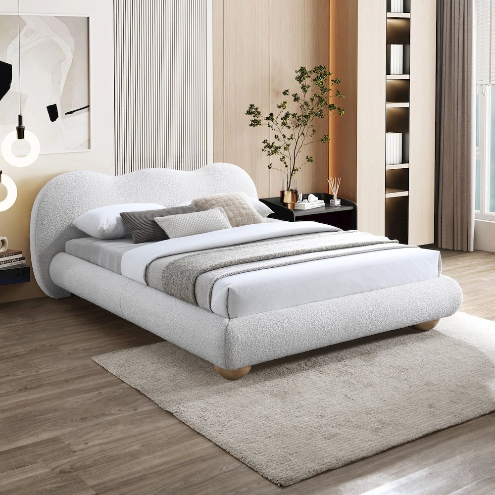 Hyde Cream Boucle Fabric King Bed