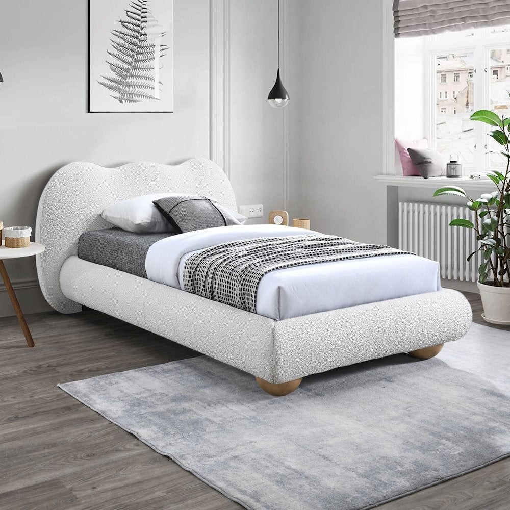 Hyde Cream Boucle Fabric Twin Bed