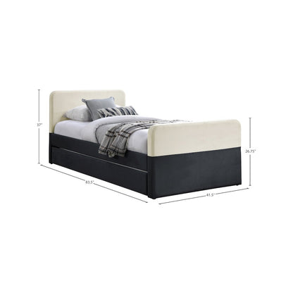 Ivy Black & Cream Velvet Twin Trundle/Storage Bed
