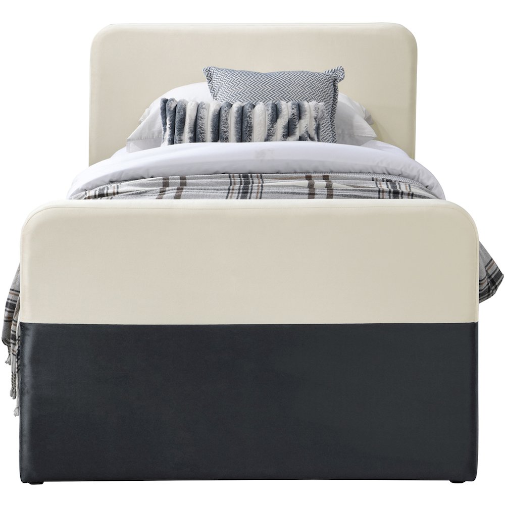Ivy Black & Cream Velvet Twin Trundle/Storage Bed
