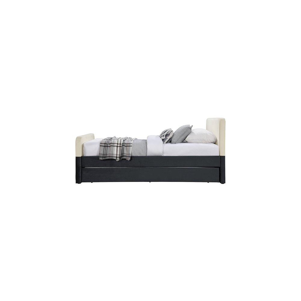 Ivy Black & Cream Velvet Twin Trundle/Storage Bed