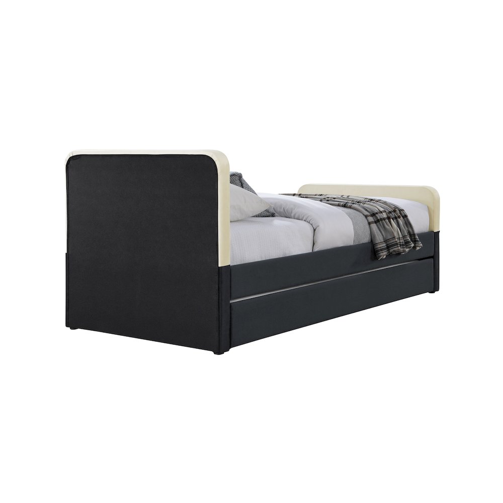 Ivy Black & Cream Velvet Twin Trundle/Storage Bed