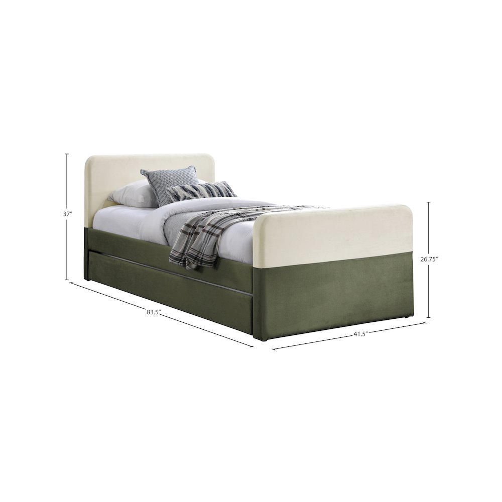 Ivy Olive & Cream Velvet Twin Trundle/Storage Bed