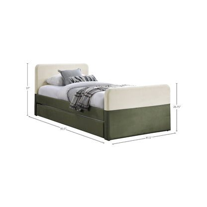 Ivy Olive & Cream Velvet Twin Trundle/Storage Bed